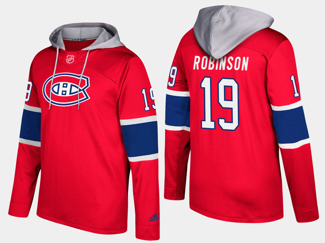 Men NHL Montreal canadiens retired 19 larry robinson red hoodie